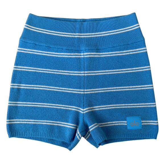 NEW Alo Yoga Cashmere Mini Stripe Halter Tank/Shorts Set Azure Sz S Retail $386 - Picture 4 of 9